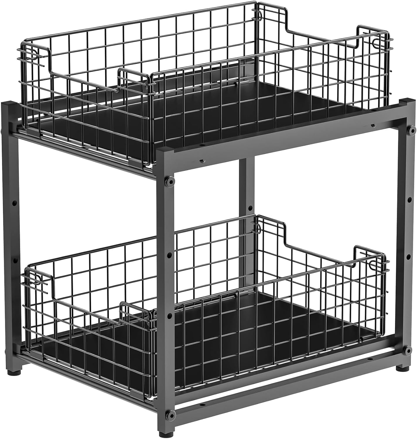 Under Sink Organizer 2-Tier Pull Out Cabinet Storage Rack for Kitchen Bathroom Spice Rack Sliding Drawers Shelves Pack of 2