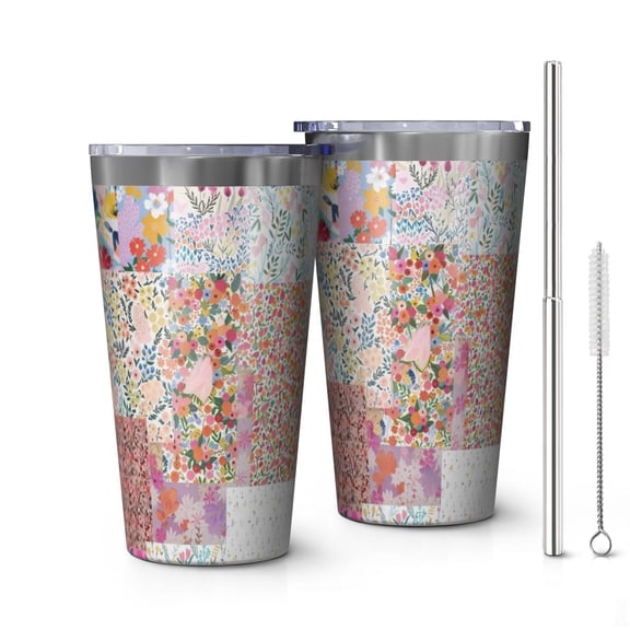 16oz Tumblers Pioneer Flower Floral Print Pattern Stainless Steel Vacuum Insulated Double Wall Travel Tumbler Cups Mug with Lid and Straw,Cleaning Brush for Coffee,Tea