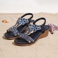 thumbnail image 3 of Wedge Sandals for Women Comfortable Platform Elastic Ankle Strap Wedges Heels Rhinestone Beaded Dressy Open Toe Summer Footwear Blue Size 8, 3 of 6