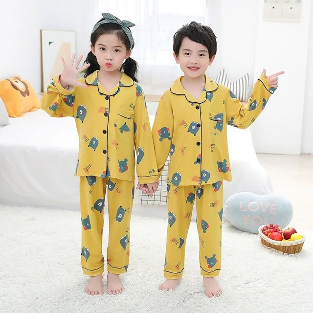 Conjuntos de pijama de manga larga para niños, cárdigans finos para el hogar, ropa de dormir de algodón con bolsillos para Navidad y otoño