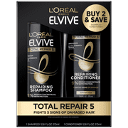 L'Oreal Paris Elvive Total Repair 5 Repairing, Strengthening, Split End Repair, Shampoo and Conditioner Set, for Damaged Hair, 2 Piece Set