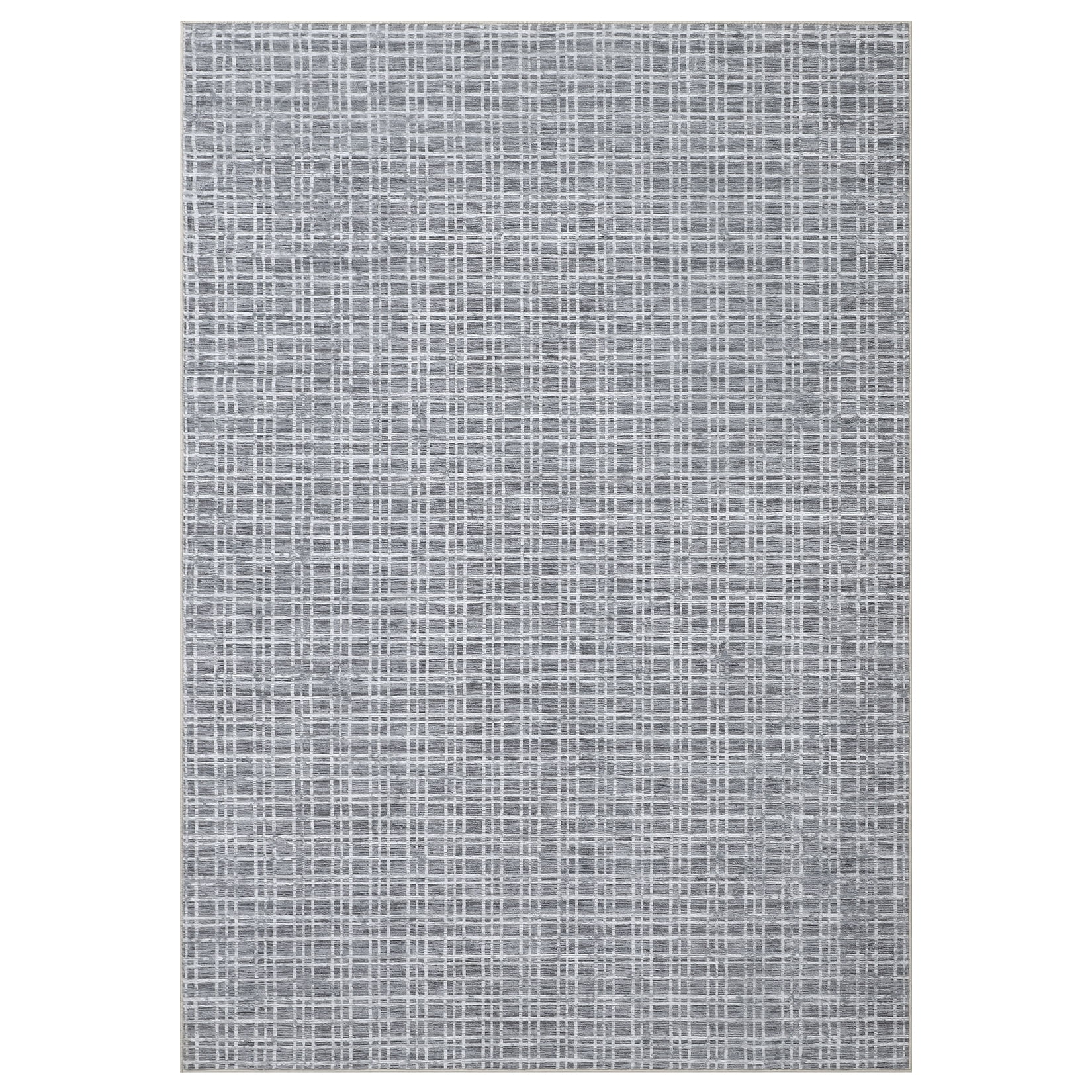 Aoile 5' x 7' Washable Area Rug, Modern Plaid Rug, Soft Faux Wool Rug Non-slip Low Pile Accent Small Rug for Bathroom Bedroom Kitchen Laundry, Dark Grey
