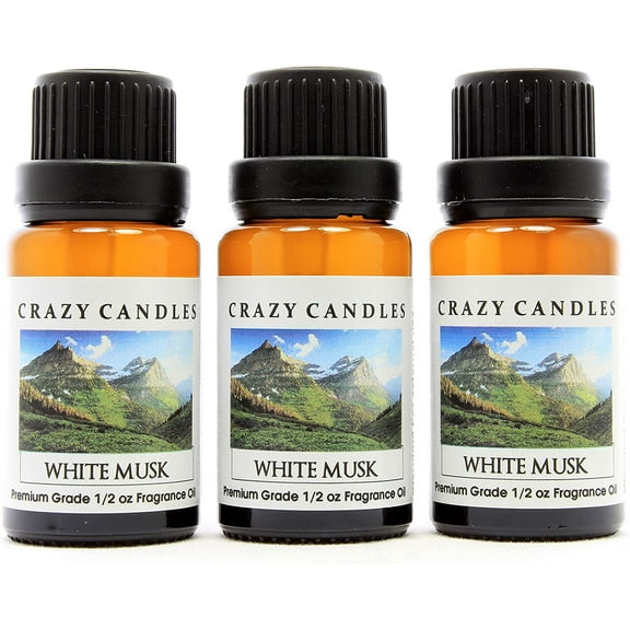 Crazy Candles White Musk (Made in USA) 3 Bottles 1/2 Fl Oz Each (15ml) Premium Grade Scented Fragrance Oil (Blend of Musk, Jasmine, Rose and Lily)