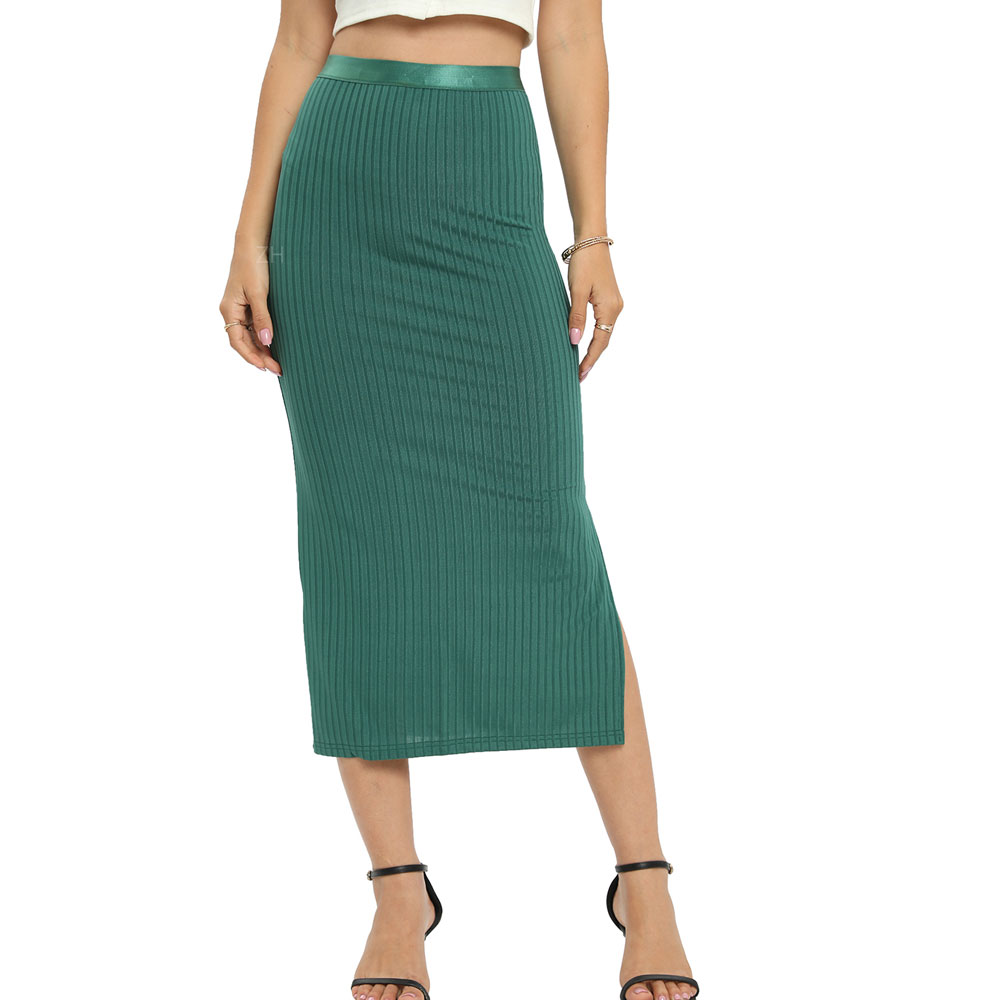 Aosijia Women Skirt Side Slit Knit High Waist Mid Calf Long Pencil