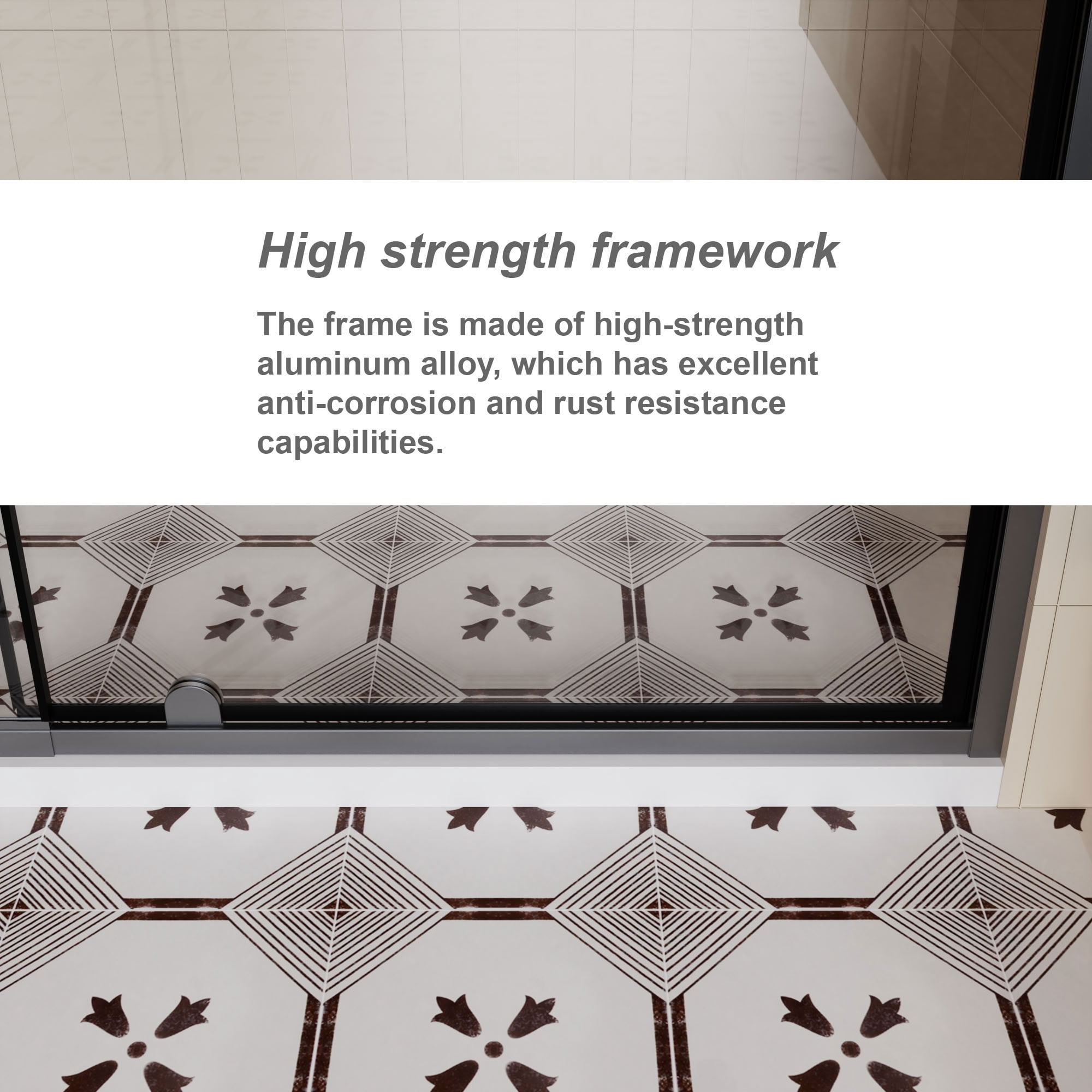 MAYEERTY Pivot Shower Door, Black Aluminum Frame, 1/4" Tempered Glass with Stainless Steel Handle, Waterproof & Adjustable Width