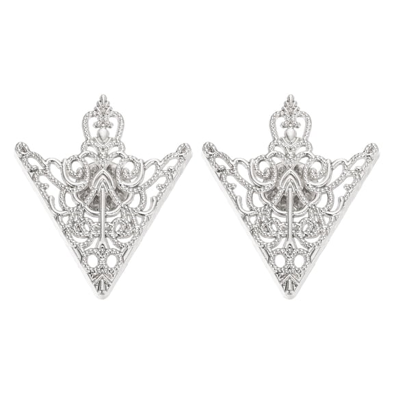 1Pair Hollow Triangle Collar Pins for Men, Retro Floral Shirt Collar Pins Angle Triangle Brooch for Women Men Suit Clothing Decoration, Silver