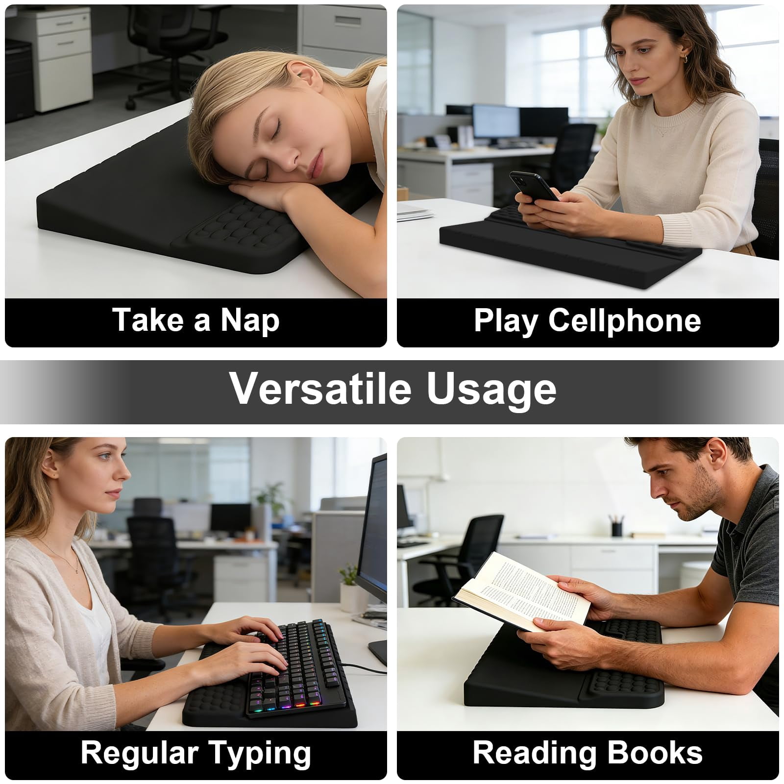 Stand With Wrist Rest  Computer Pad Support Riser Holder Lift Tray Soft Memory Foam Desk For Office Home School - Black