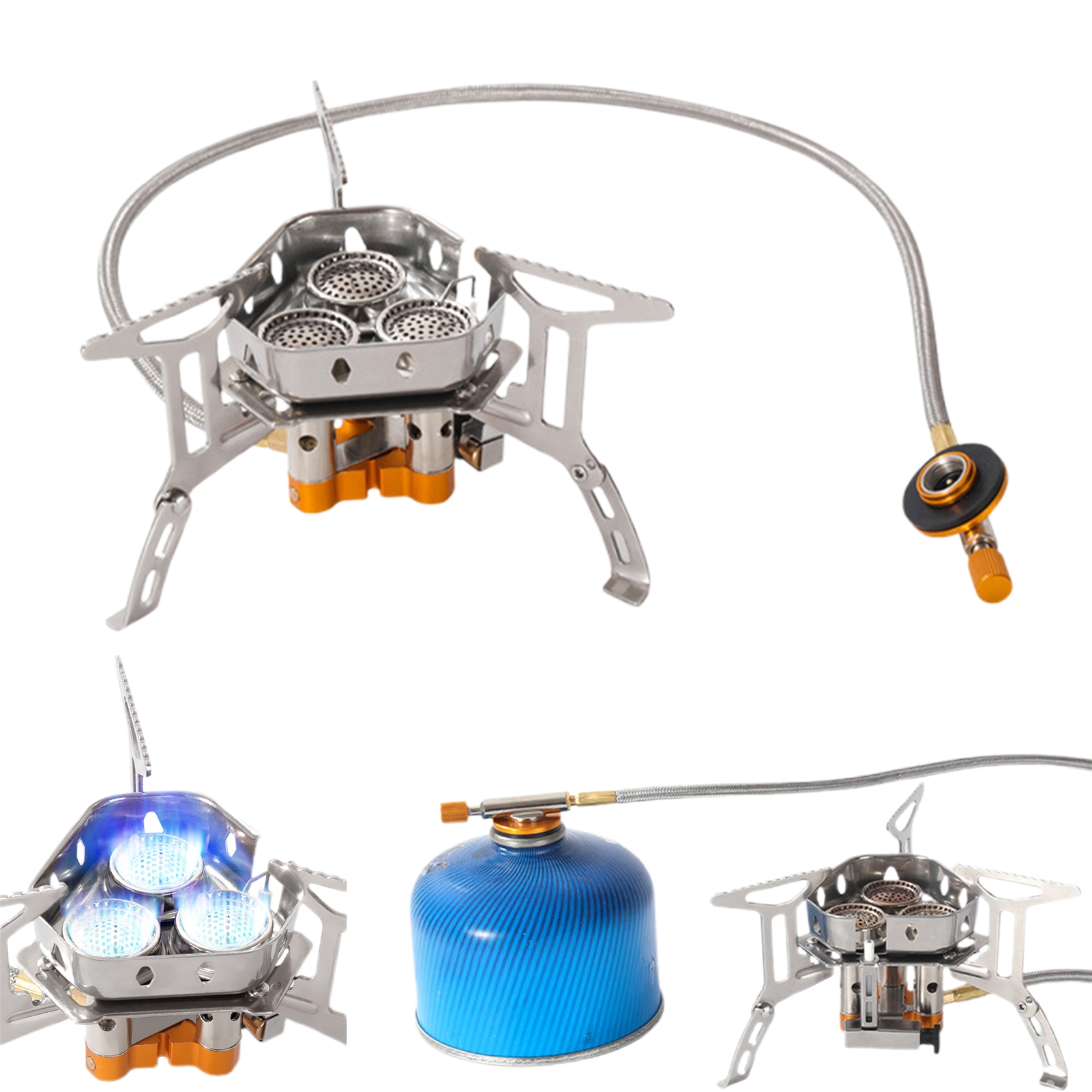 Hyasfey Outdoor 3 Burner Stove 6800W Portable Foldable Windproof Hiking Picnic Camping Stove Adjustable Electronic Ignition Cooking Mini Camp Gas Stove