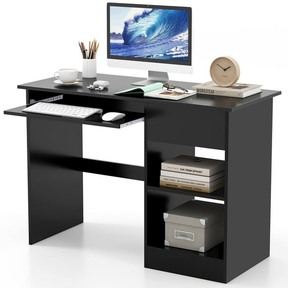 Costway Computer Desk Home Office Workstation Study Laptop Table with Keyboard Tray Drawer Black