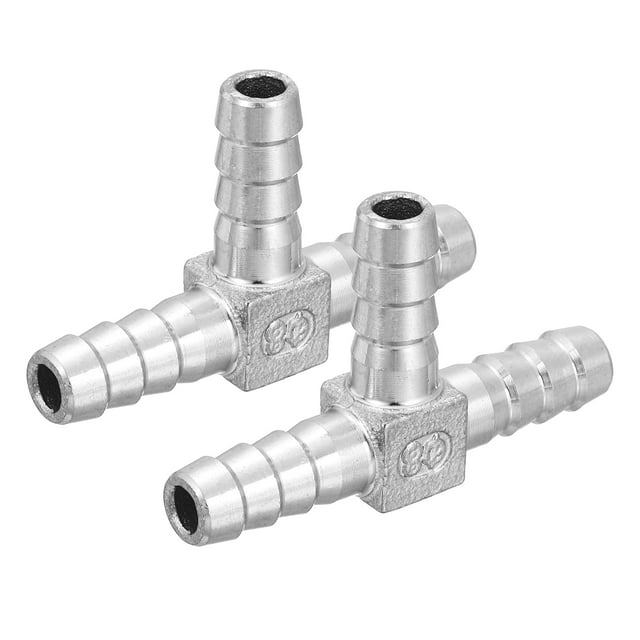 2Pcs 5/16" Conector de manguera Tee, Adaptador de conector de manguera de tubo de acero inoxidable de 3 vías para sistemas de vacío, Conexiones de tubería industrial, Plata