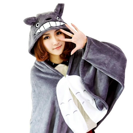 KINOMOTO Anime Cosplay Flannel Cloak Cape Hoodies Coat Daily Nap Throw Shawls Blanket Quilt (My Neighbor Totoro)