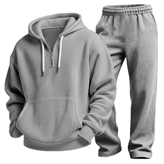 Men's Waffle Tracksuits Hooded Sweatsuits For Men Suits 2 Piece Lightweight Casual Athletic Sports Jogging Sets Gray S
