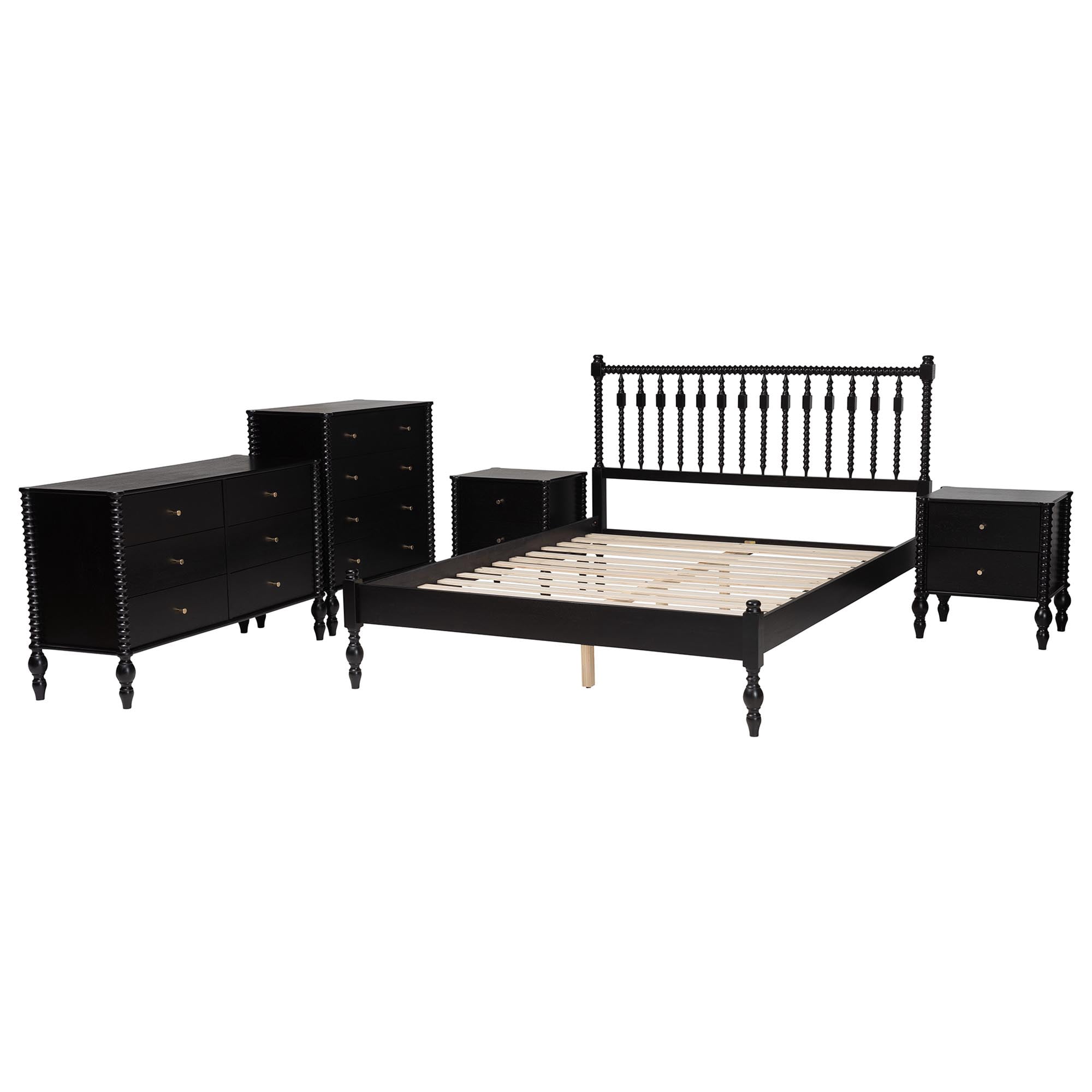Baxton Studio Callison Farmhouse Bedroom Set, Full, 5-Piece, Black