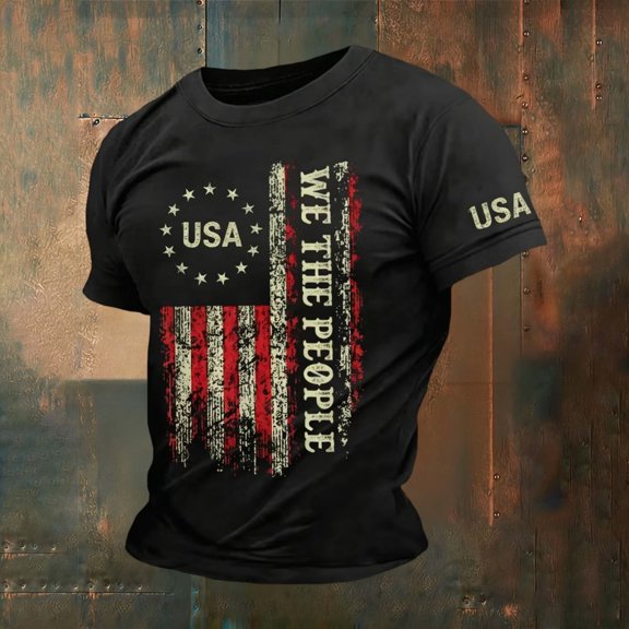 America 250 T Shirt Men's Patriotic Fourth of July Graphic Tee Comfortable Independence Day 4Th of July Shirts for Men Black L