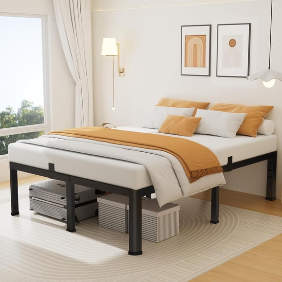 20 Inch  Size Metal Platform Bed Frame with Round Corners, Storage Space Under High Bed Frame-Heavy Duty Steel Slats Support, Noise  - Easy Assembly - No Box Spring Needed