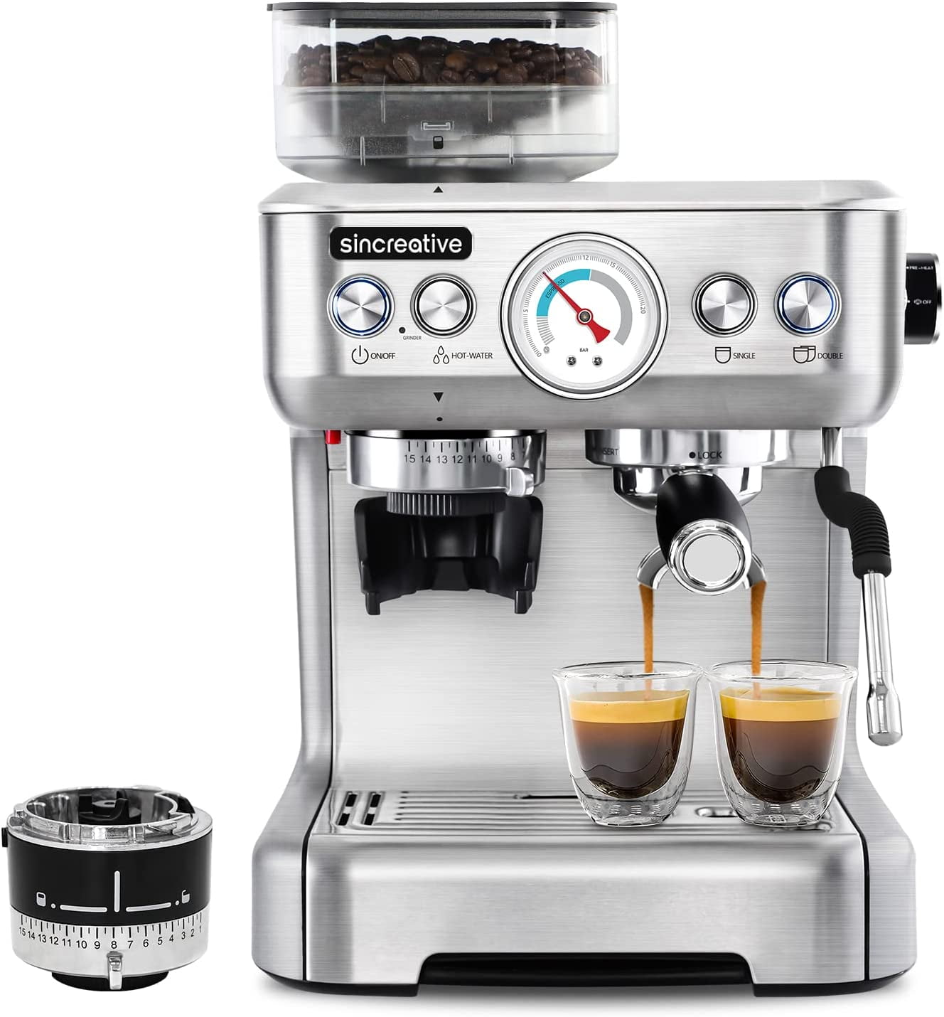 Buy Sincreative Espresso Machine with Grinder, 20 Bar Semi Automatic