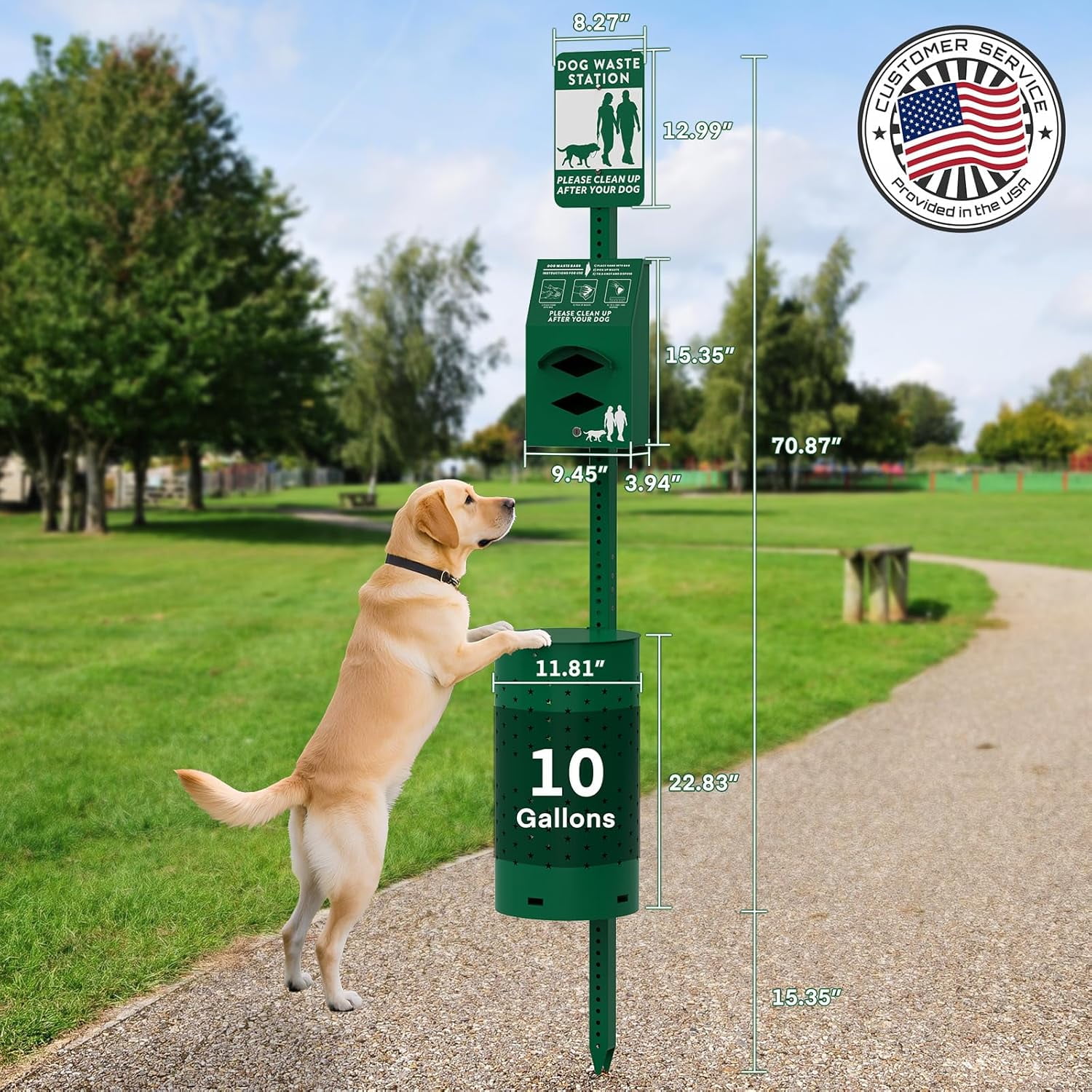 Metateel Dog Waste Station Outdoor, Pet Waste Disposal Station Rustproof Aluminum with 10 Gallon Trash Can, 600 Dog Poop Bags & 50 Liners for Parks, Trails, HOA Communities, Backyards