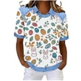thumbnail image 2 of Mifsaly Easter Shirts for Women Patchwork Denim Trimmed T-Shirt Cute Animal Graphic Lapel Short Sleeve Casual Tops Spring Festival Easter Outfits XL, 2 of 6
