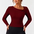 thumbnail image 5 of Womens Fall Long Sleeve Tops Asymmetrical Y2K Slim Fit Cropped Pullover Casual Basic Ribbed Knit Tops Going Out Fall Winter Outfits, 5 of 5