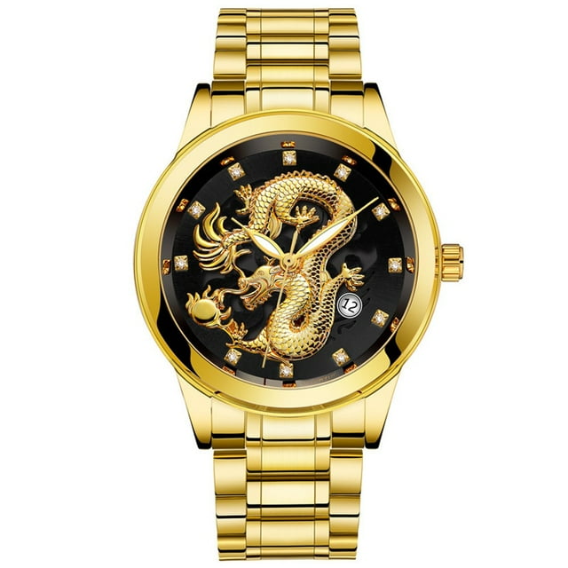 Reloj de cuarzo para hombre, relojes para hombre, reloj de cuarzo con escultura dorada para hombre, reloj de pulsera de acero para hombre, reloj para hombre