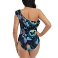 thumbnail image 5 of Rateoe Blue Butterfly Pattern Women One Piece Swimsuits Tummy Control One Shoulder Bathing Suits Ruffle Swimwear-XX-Large, 5 of 6