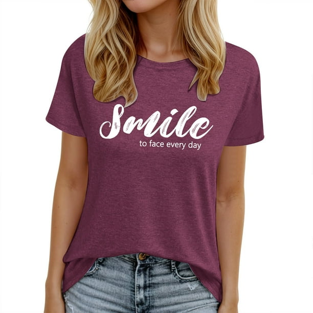 Camiseta informal de manga corta con cuello en V y estampado para mujer - Poliéster y spandex, transpirable, diseño floral - Top de moda para verano/otoño