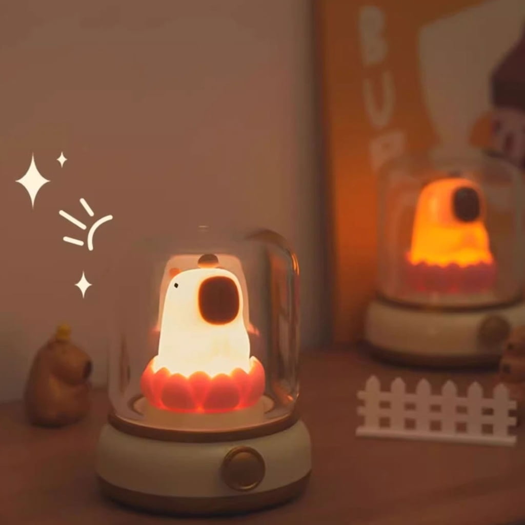 Jesscasday Vintage Capybara Nightlight Silicones Desktop Figurine with Gentle Glowing Oil Lamp Shape USB Rechargeable Night Lamp