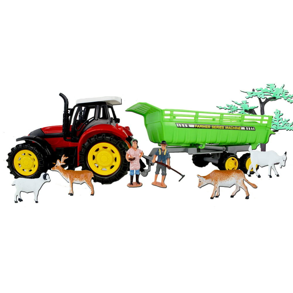 Childrens Pretend Play Country Side Farm Tractor W Animals Play Set
