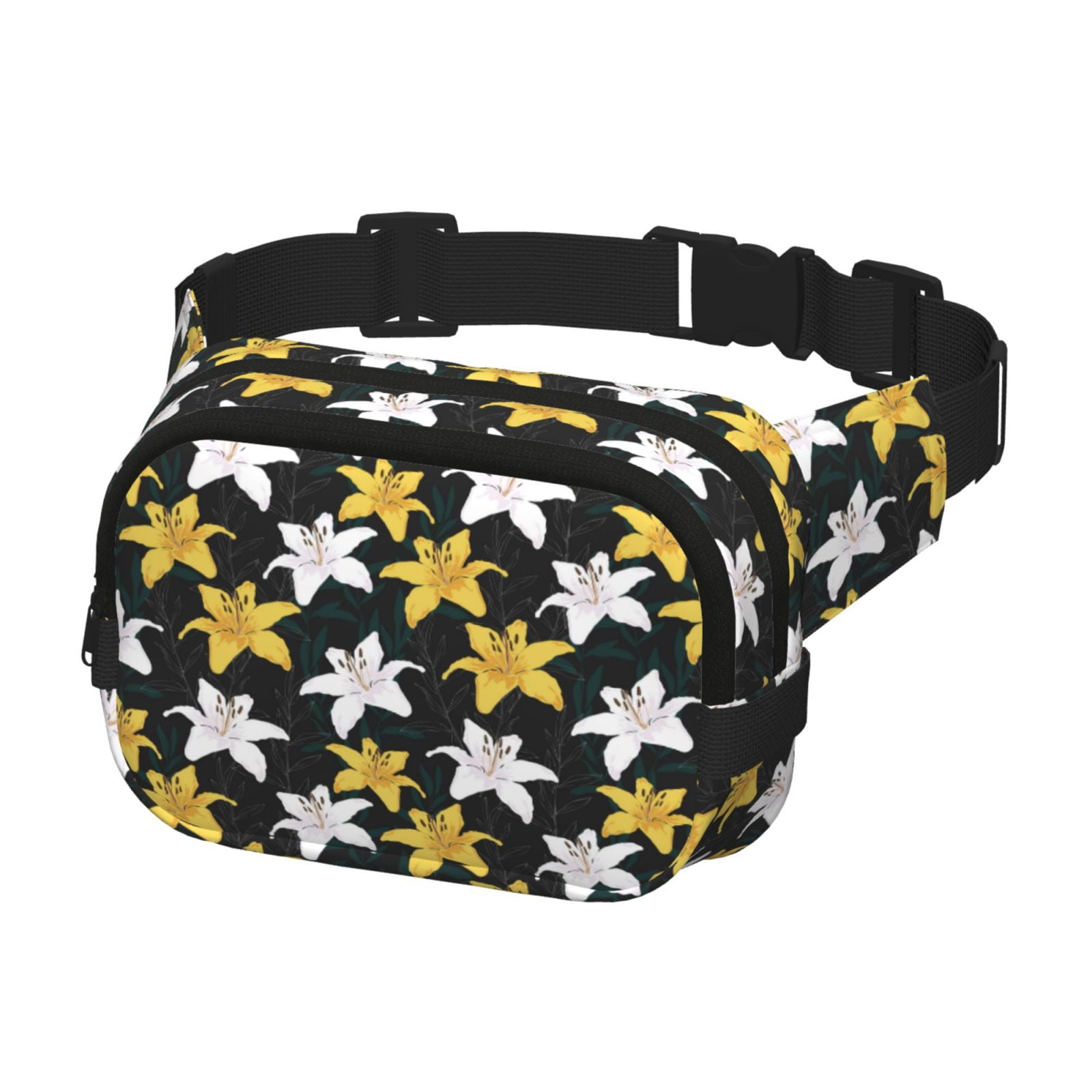 Picia Lilies Flowers Print Square Double-Layer Waist Bag Mini Adjustable Waist Belt Bag Exercise Running Travel Hiking