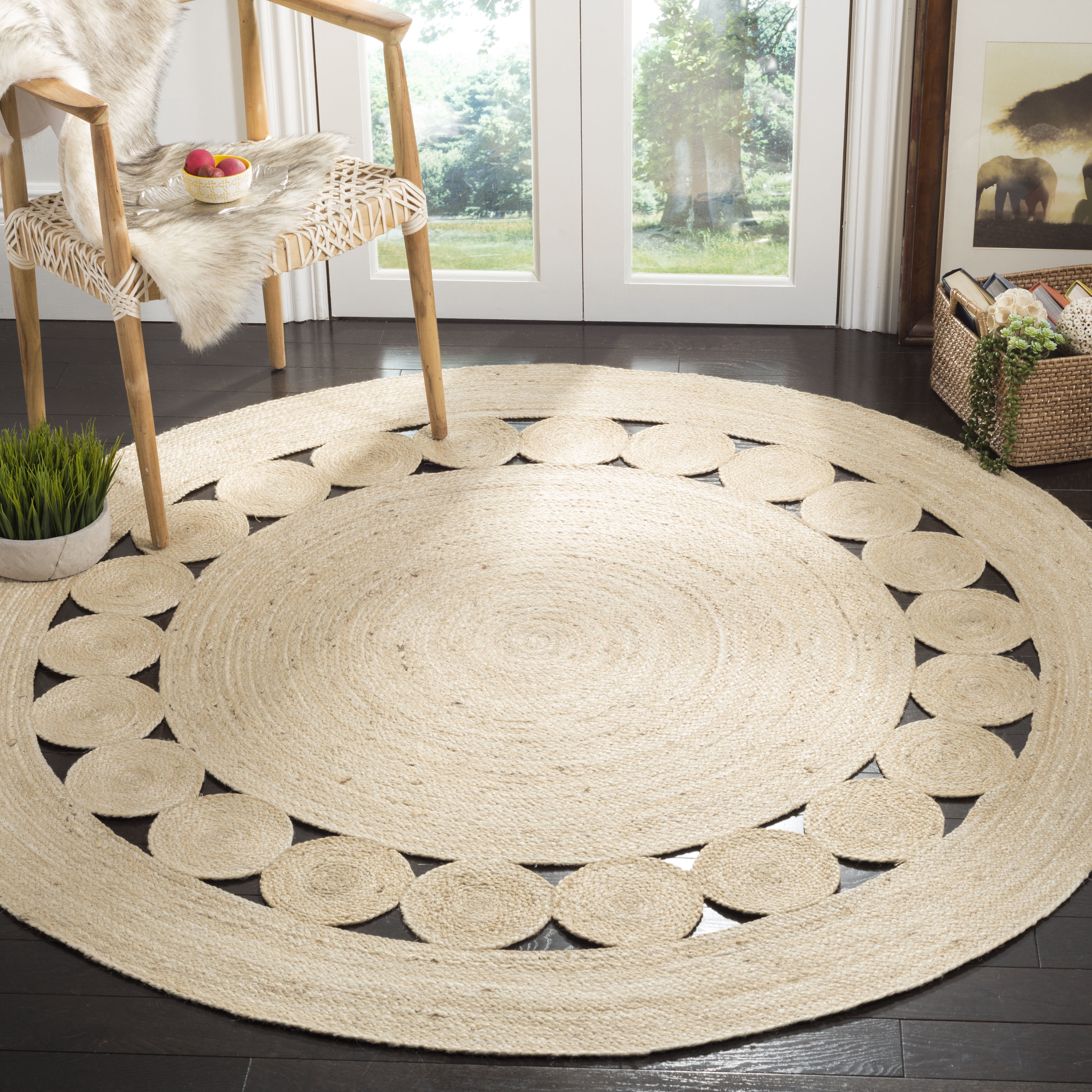 SAFAVIEH Natural Fiber Morgan Braided Jute Area Rug, Ivory, 4' x 4' Round