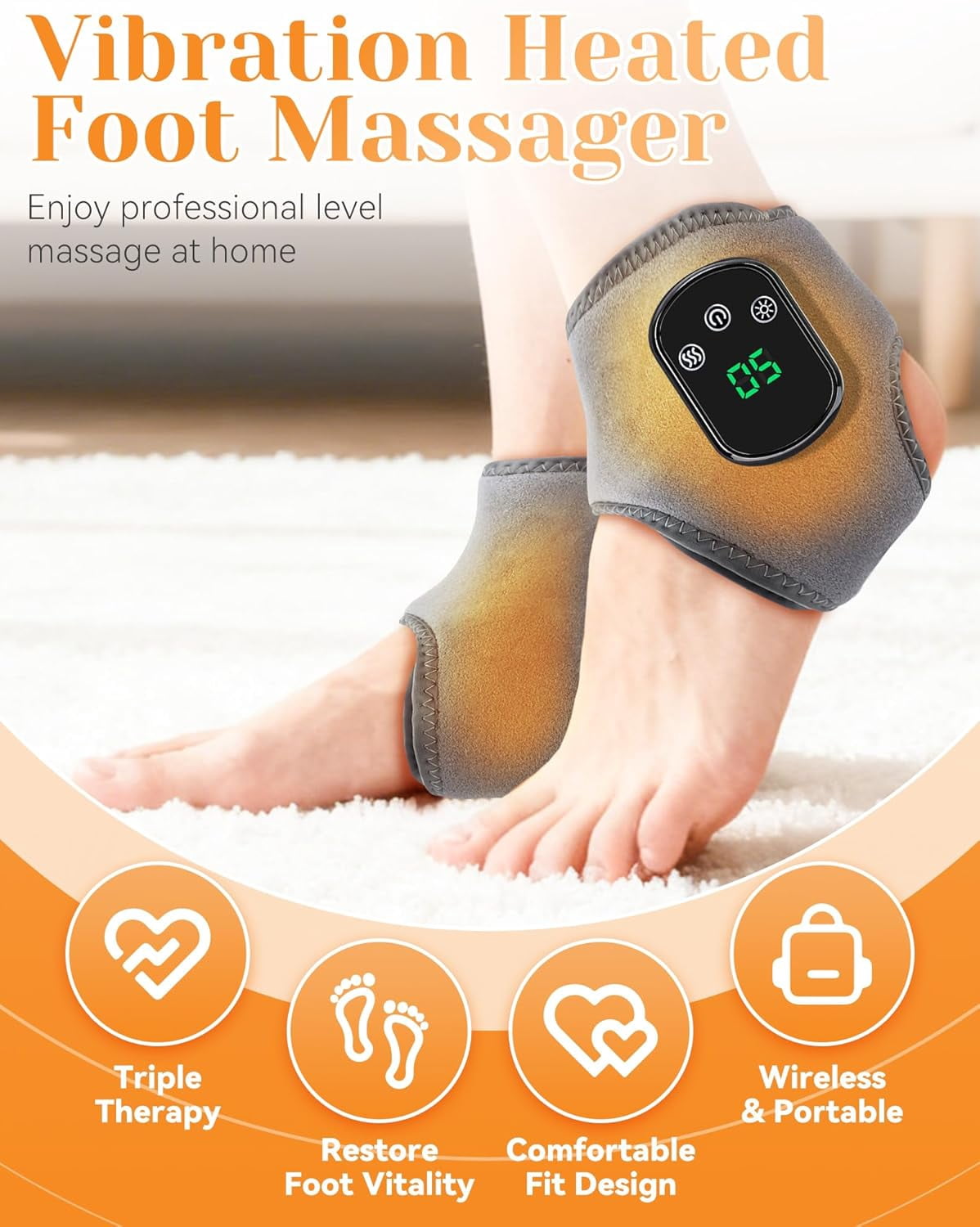 TripleHBB Foot Massager for Neuropathy,3-in-1 Cordless Foot and Ankle Massager for Heel, Arch & Ankle Relief,Foot Massager with 3 Vibration Modes & 3 Heat Levels, 2000mAh Rechargeable