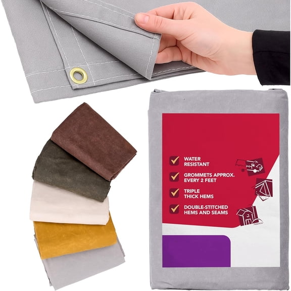 Waterproof Canvas Tarp Cover – Heavy Duty Duck Cloth, Waxed Canvas Tarpaulin with Rustproof Brass Grommets for Camping, Construction, Equipment & Outdoor Use (Grey, 8x10 Ft)