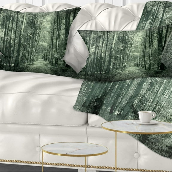 Designart Road in Dark Autumn Forest - Modern Forest Throw Pillow - 12x20