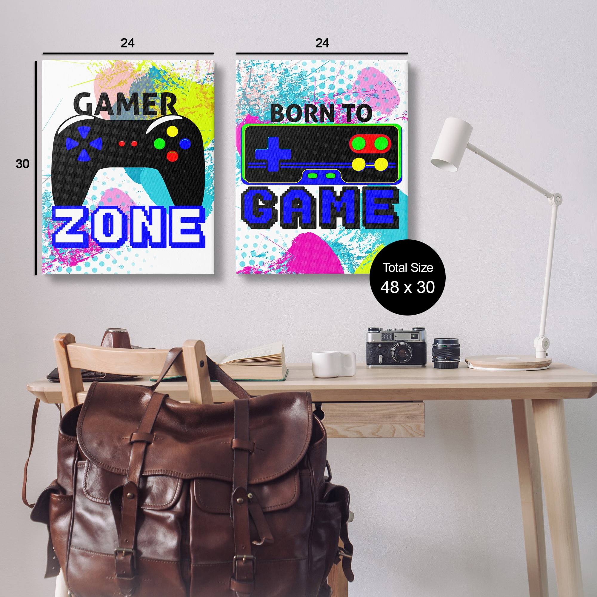 Stupell Industries Gamer Zone Splash Remote Entertainment Painting Wrapped Canvas Art Print Wall Art, 24 x 30, Set of 2
