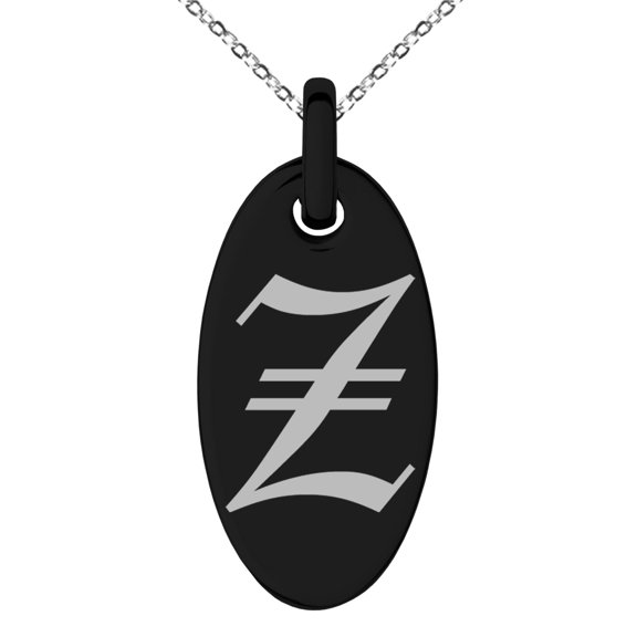 Stainless Steel Letter Z Initial Old English Monogram Engraved Small Oval Charm Pendant Necklace