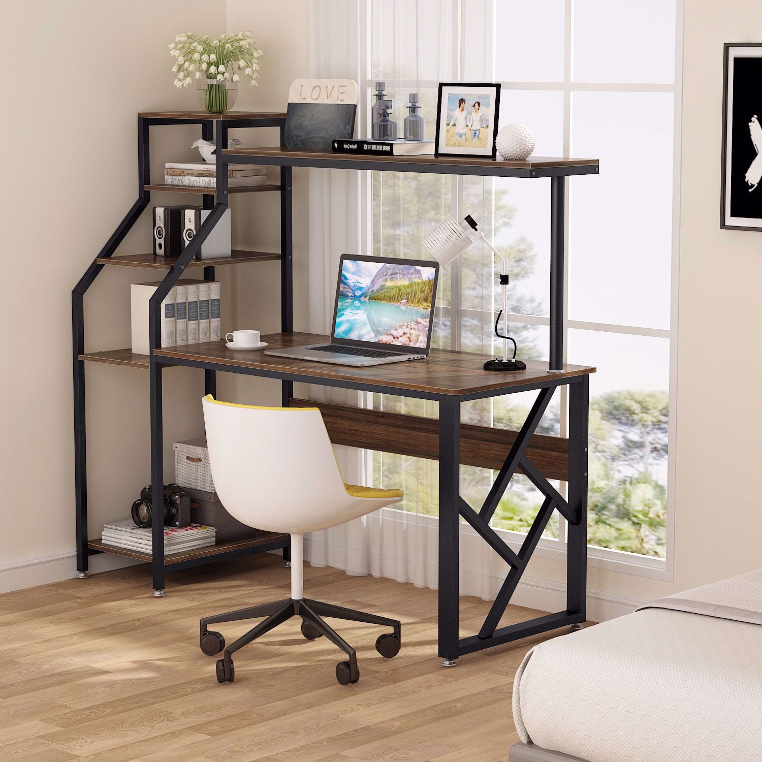 Buy TribeSigns Computer Desk with 4-Tier Storage Shelves, 60 inch 