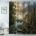 thumbnail image 2 of Natural Scenery Lake House Shower Curtain Sets, Wooden Cabin Pine Tree in Magic Forest, Waterproof Fabric Bath Curtain Bathroom Accessories Decor Set with Hooks, 69X70 in, 2 of 3