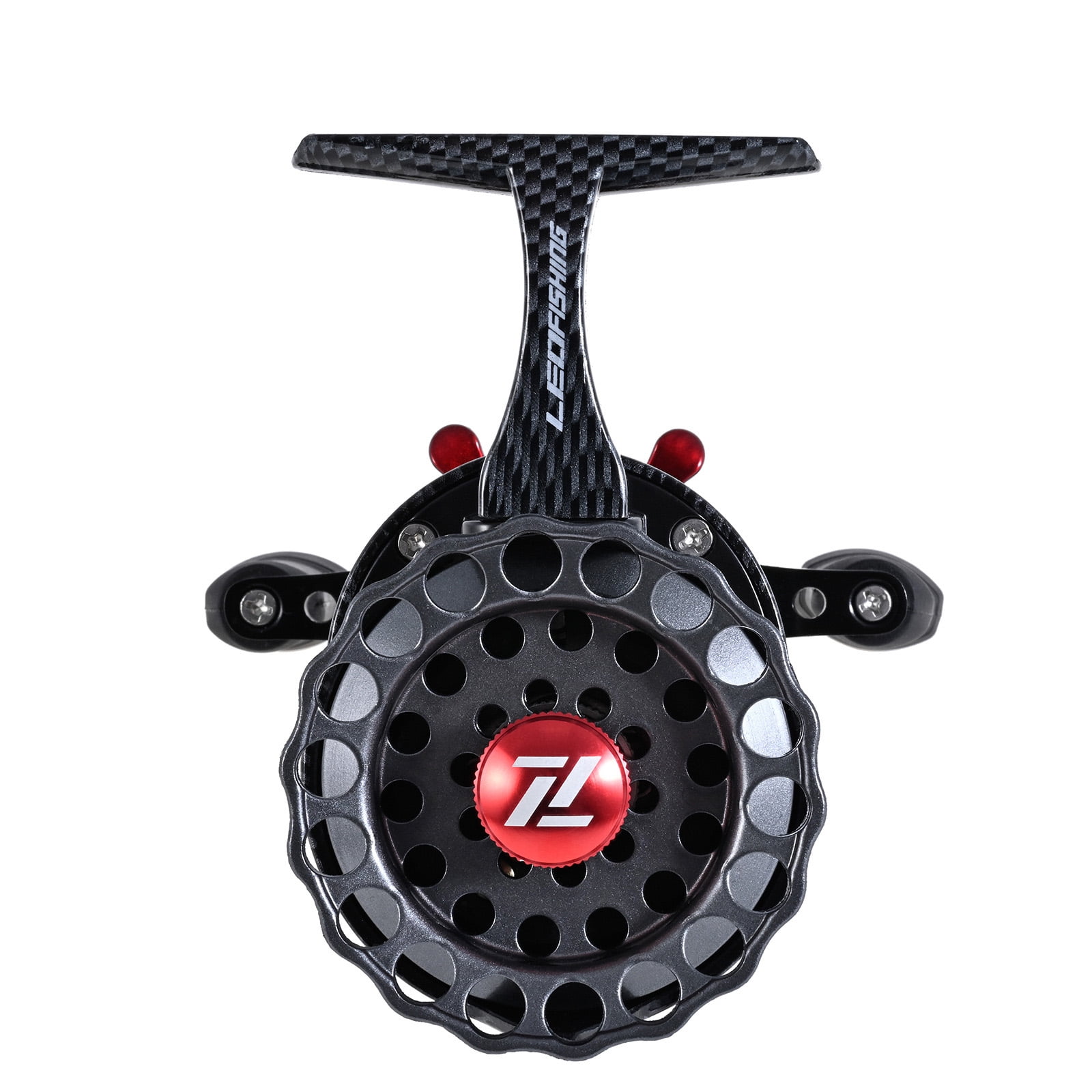 Ice Fishing Reel High-Stem Raft Wheel Carbon Texture Left-Handed Trolling Gear for Winter Freshwater 4.3 inches / 11 cm