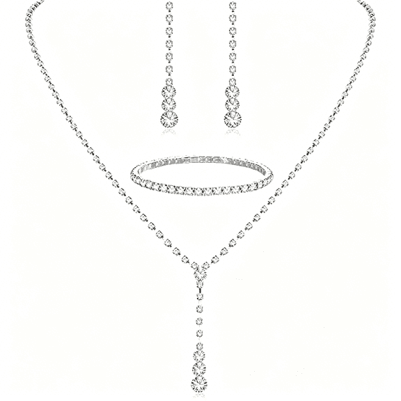 DESIGNICE Silver Crystal Bridal Jewelry Set,Teardrop Dangle Earrings Rhinestone Necklace Bracelet for Bride Bridesmaid Crystal Bridal Wedding Party Jewelry Sets