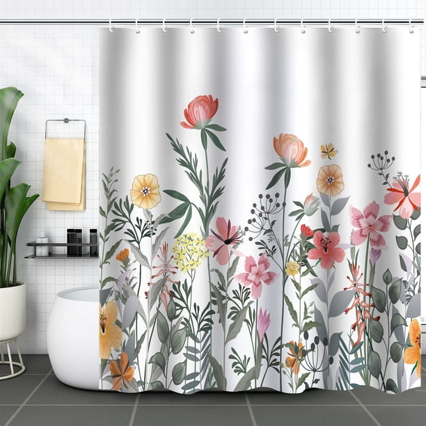 Cortina de baño, cortina de ducha de plantas verdes, impermeable y a prueba de moho, impresión digital 3D, partición de cortina de baño de bosque, no requiere perforación, XTL1005, 120*180
