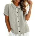 thumbnail image 4 of Sheghy Tops for Women 100%Cotton Linen Blend Collared Shirt, Solid Button Short Sleeve Casual Tunic Top Blouse, 4 of 9