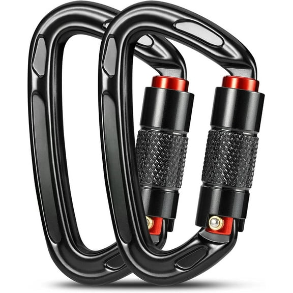 UIAA Certified 25KN Auto Locking Climbing Carabiner Clips, Twist Lock, and Heavy Duty Carabiners for Rock Climbing, Rappelling, and Mountaineering, D Shaped 3.93 Inch, Large Size, Black