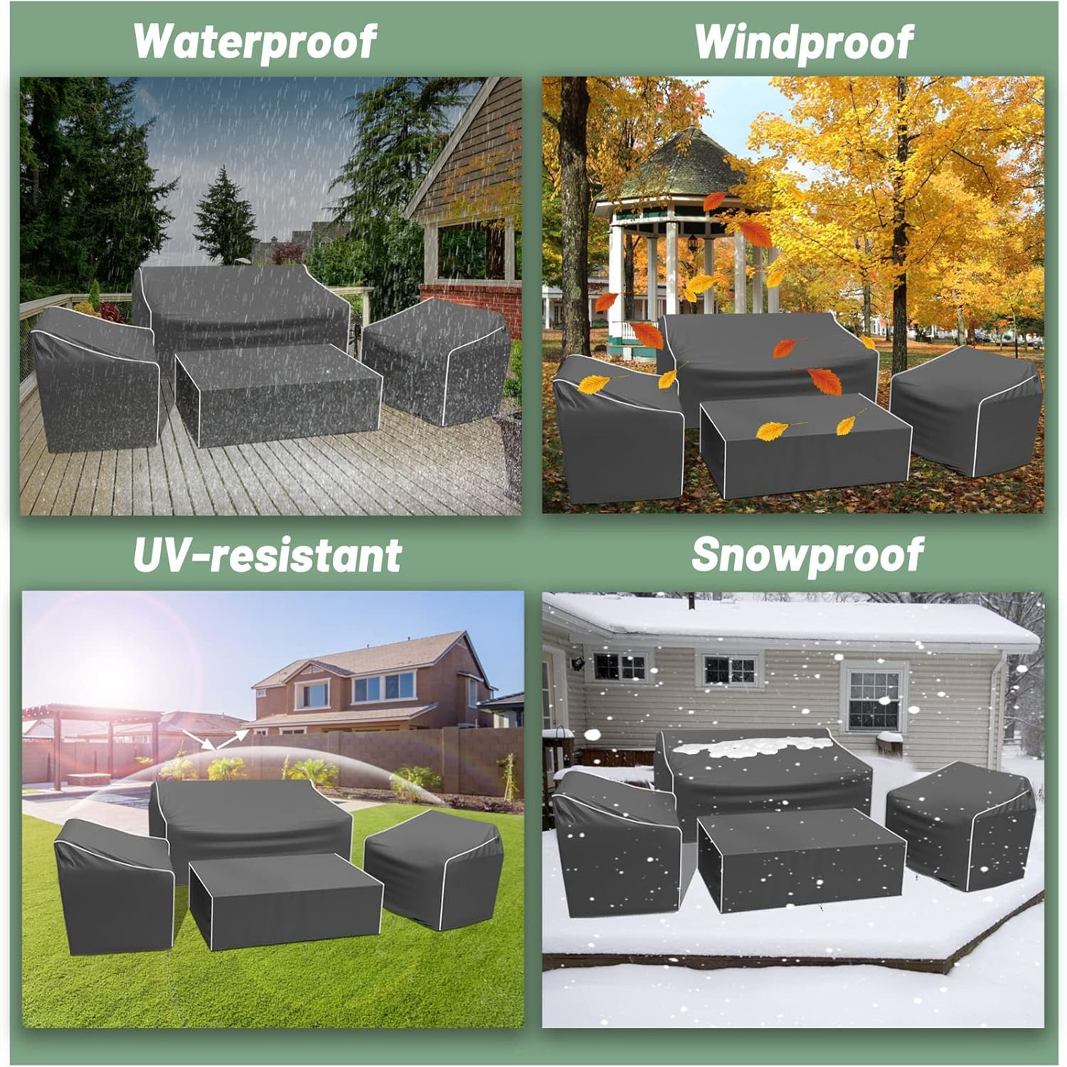 Patio Furniture Cover 4-Piece Set, Heavy 600D Outdoor Furniture Cover Waterproof for Lawn Patio Chairs, Loveseat and Coffe table, Grey