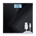 thumbnail image 1 of Báscula digital Himaly, báscula de baño recargable por USB con tecnología Step-On, pantalla retroiluminada, capacidad de 180 kg (400 lb), vidrio templado de 6 mm, 1 of 5