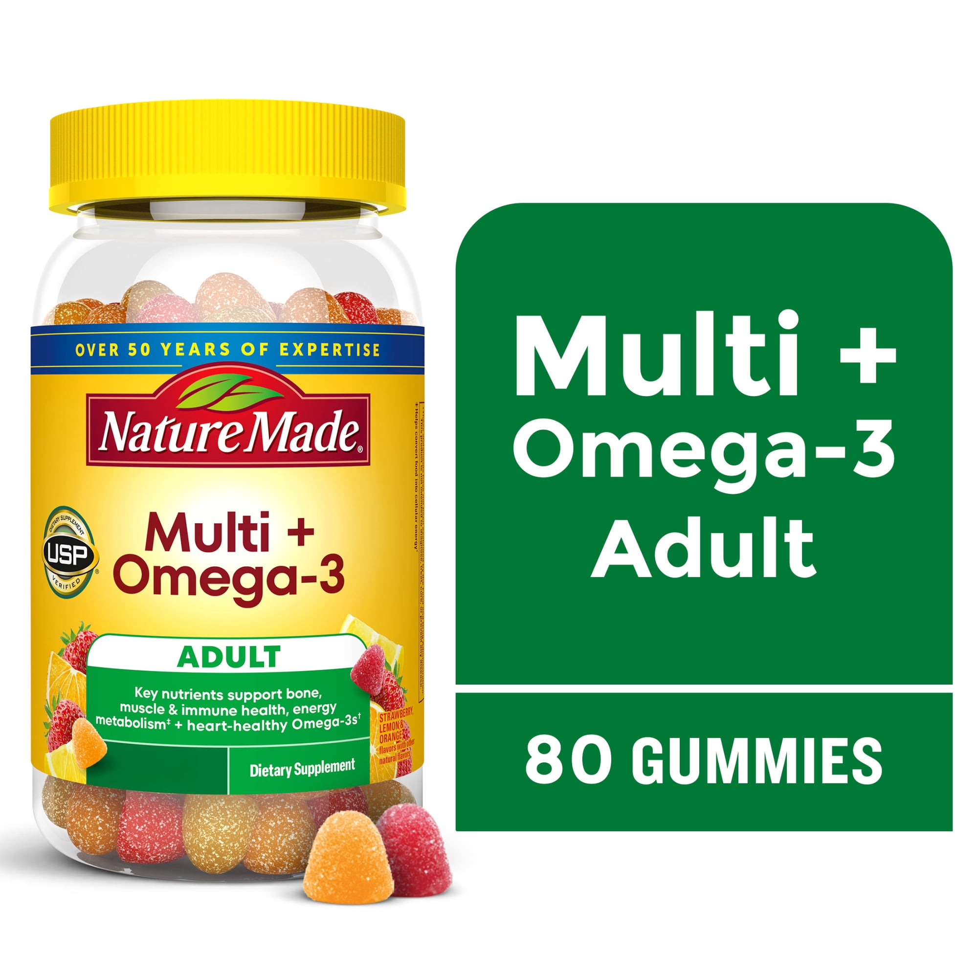 Nature Made Multivitamin + Omega-3 Gummies, Gummy Vitamins for Nutritional Support, 80 Ct