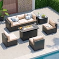 thumbnail image 4 of Clouddwell 8-Piece Patio Furniture Set With Fire Table On Sale, Black Rattan Wicker Outdoor Sectional Sofa Couch with Table Patio Conversation Set for Lawn& Backyard, Beige, 4 of 7