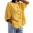 thumbnail image 2 of Endives Women's Summer Shirt Solid Color Retro Loose Medium Sleeve Cotton Linen Shirt Womens Blouse Spring Outfit, 2 of 5