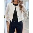 thumbnail image 5 of Women Open Front Button Down Long Sleeve Texture Knit Cardigan Sweaters with Pockets White S, 5 of 9