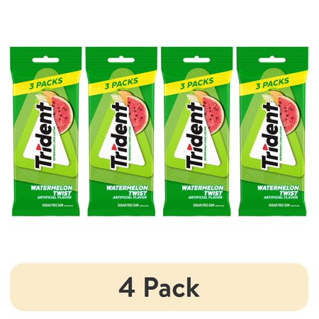 (4 pack) Trident Sugar Free Gum, Watermelon, 3 Packs of 14 Pieces (42 Total Pieces)