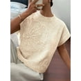 thumbnail image 3 of Women'S Ribbed Sweater Crew Neck Short Sleeve Loose Fit Floral Knit Pullover Tops  M, 3 of 6